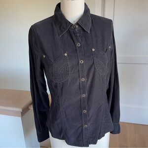 Gloria Vanderbilt Black Fine Rib Corduroy Cotton Snap Front Shirt, Women’s S